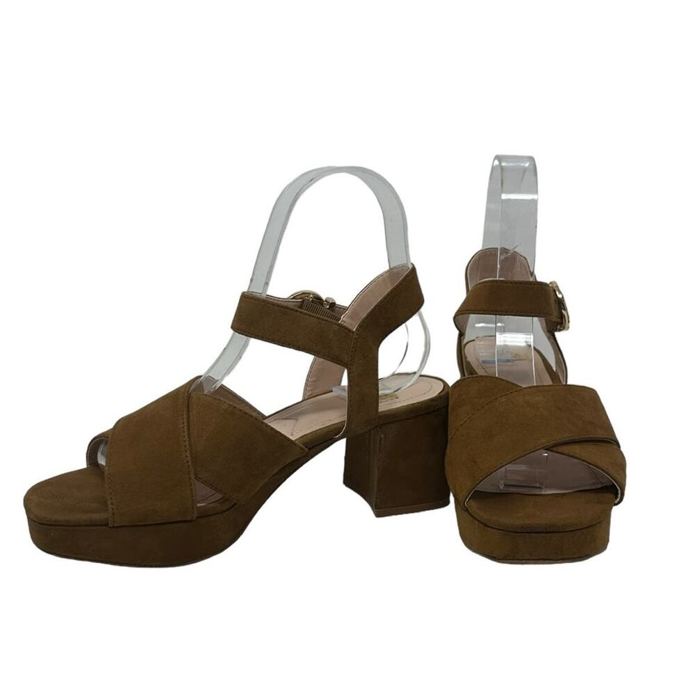 Zara brown suede platform block heel sandals size 36